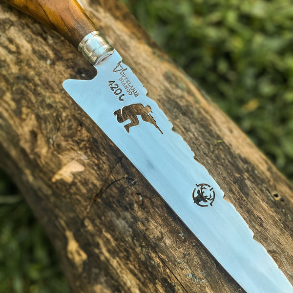 Faca de Churrasco 10" 3mm Lâmina Caçador com Cabo madeira + Case especial em couro